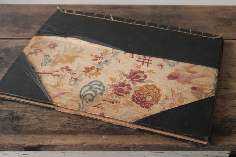 photo of antique blank scrap book vintage 1922, floral print fabric hand made bound journal #4