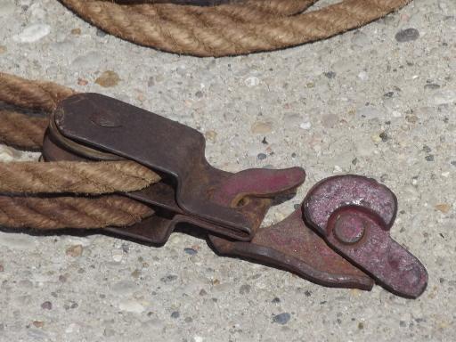 photo of antique block & tackle with cast iron double pulley, rope & pulley barn hoist #9