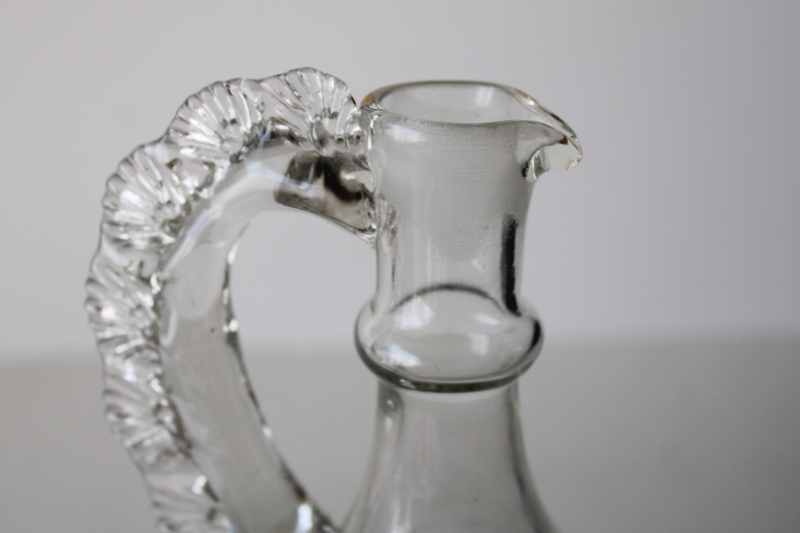 photo of antique blown and pressed glass decanter w/ stopper, fancy Victorian enamel glass wine pitcher #8