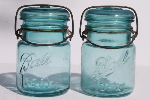 photo of antique  blue Ball mason jar, half dozen vintage  Ball Ideal Mason storage jars #5