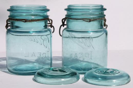 photo of antique  blue Ball mason jar, half dozen vintage  Ball Ideal Mason storage jars #6