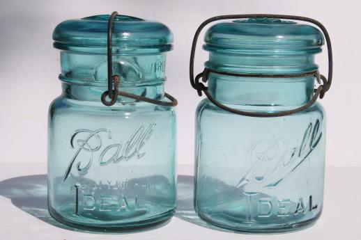 photo of antique  blue Ball mason jar, half dozen vintage  Ball Ideal Mason storage jars #7