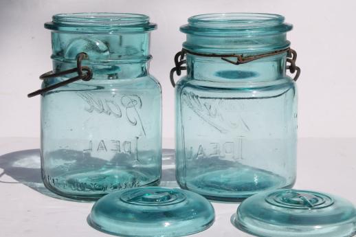 photo of antique  blue Ball mason jar, half dozen vintage  Ball Ideal Mason storage jars #8