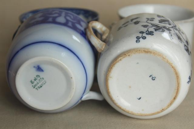 photo of antique blue & white china mug cups,       late 1800s early 1900s vintage aesthetic design #2