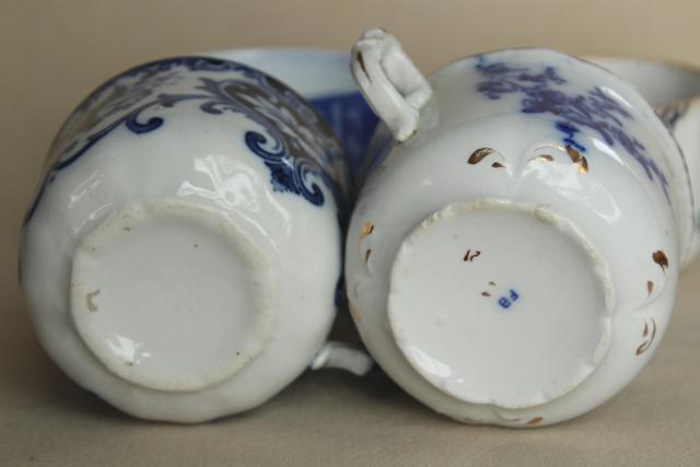 photo of antique blue & white china mug cups,       late 1800s early 1900s vintage aesthetic design #9