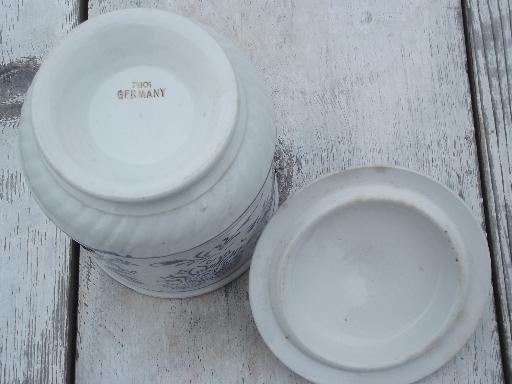 photo of antique blue and white china pantry jar canister for Oatmeal, vintage Germany #4