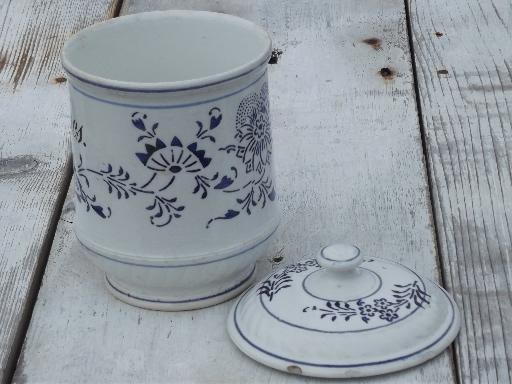 photo of antique blue and white china pantry jar canister for Prunes, vintage Germany #2