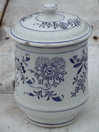 photo of antique blue and white china pantry jar canister for Prunes, vintage Germany #6