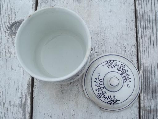 photo of antique blue and white china pantry jar canister for Tapioca, vintage Germany #3