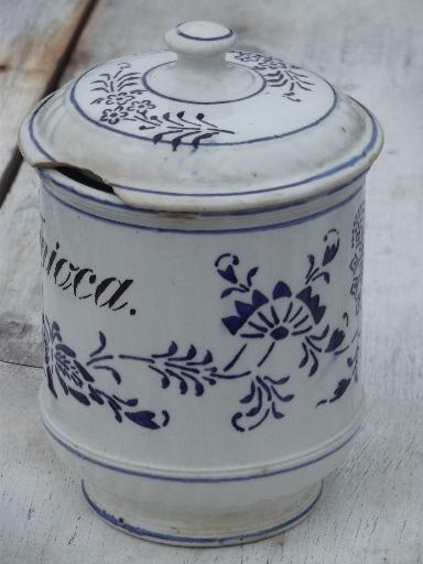 photo of antique blue and white china pantry jar canister for Tapioca, vintage Germany #6