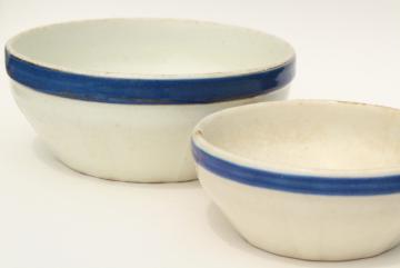 catalog photo of antique blue band mixing bowls, 1800s vintage blue & white, old china or pottery