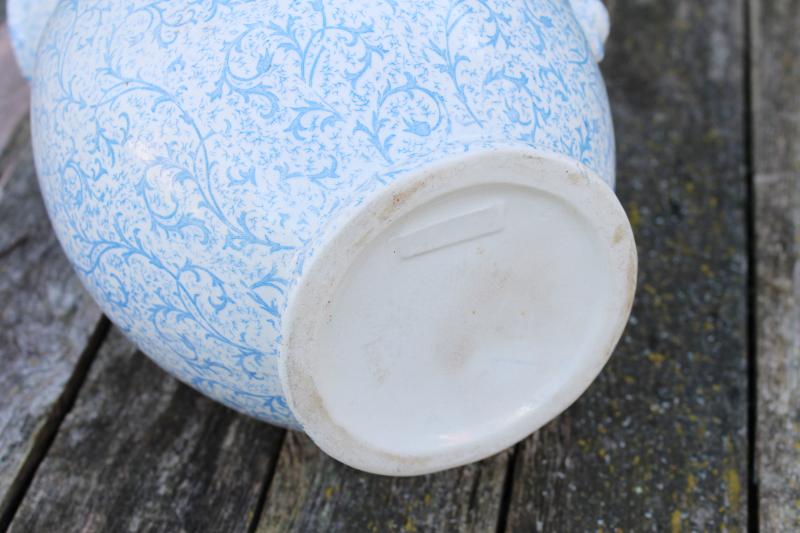 photo of antique blue calico chintz china wash stand pitcher, pale blue & white floral #7