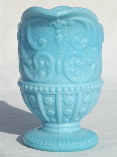 photo of antique blue milk glass pitcher, vintage turquoise blue opaque glass #2