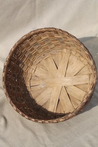 photo of antique blue stripe woven basket bowl, primitive old split splint basket #3