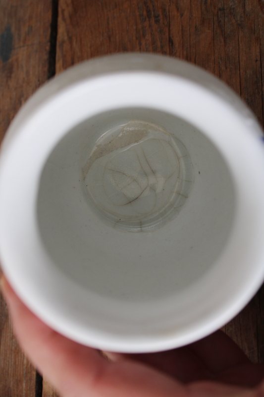 photo of antique blue transferware white ironstone china vase or toothbrush holder, 1800s vintage  #2