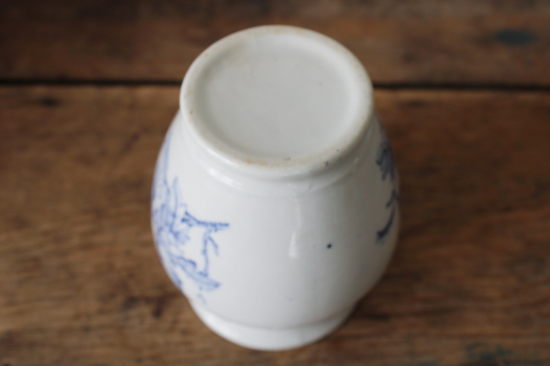 photo of antique blue transferware white ironstone china vase or toothbrush holder, 1800s vintage  #3