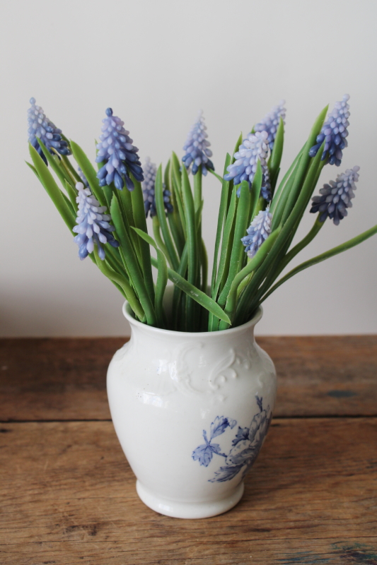 photo of antique blue transferware white ironstone china vase or toothbrush holder, 1800s vintage  #5