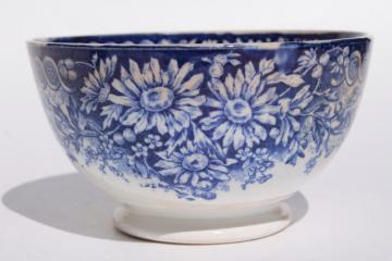 catalog photo of antique blue & white china cafe au lait bowl, Bonn Germany chrysanthemum daisy pattern