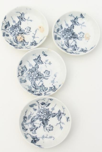 photo of antique blue & white transferware china, 1800s vintage butter pat plates w/ wildflowers #1