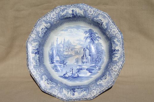 photo of antique blue & white transferware china wash bowl, Medina English Staffordshire basin #1