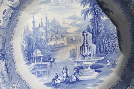 photo of antique blue & white transferware china wash bowl, Medina English Staffordshire basin #4