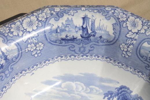 photo of antique blue & white transferware china wash bowl, Medina English Staffordshire basin #5