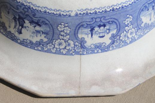 photo of antique blue & white transferware china wash bowl, Medina English Staffordshire basin #9