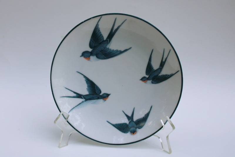 photo of antique bluebird china plate, large bluebirds studio hand painted porcelain early 1900s vintage Bavaria #1