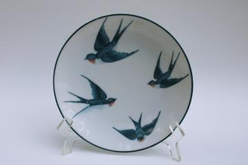 antique bluebird china plate, large bluebirds studio hand painted porcelain early 1900s vintage Bavaria 