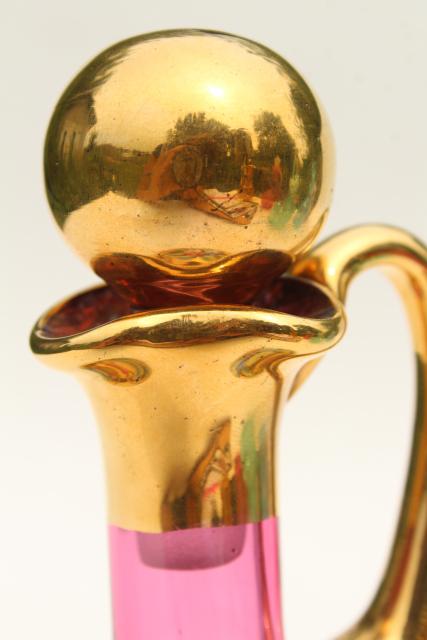 photo of antique bohemian cranberry glass cruet, hand painted enamel and encrusted gold #8