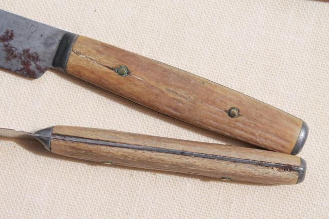 photo of antique bone antler handles & wood handled table / dinner knives, civil war vintage flatware #12