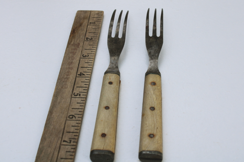photo of antique bone handled forks, 1800s vintage utensils carbon steel #3