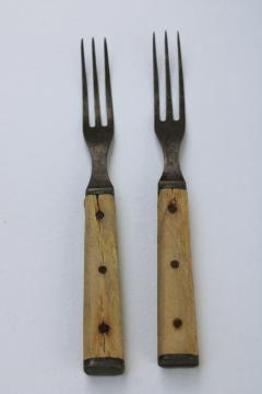 catalog photo of antique bone handled forks, 1800s vintage utensils carbon steel