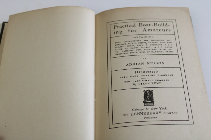 photo of antique book Boat Building for Amateurs dated 1902, gold embossed green cloth cover sailboats  #3