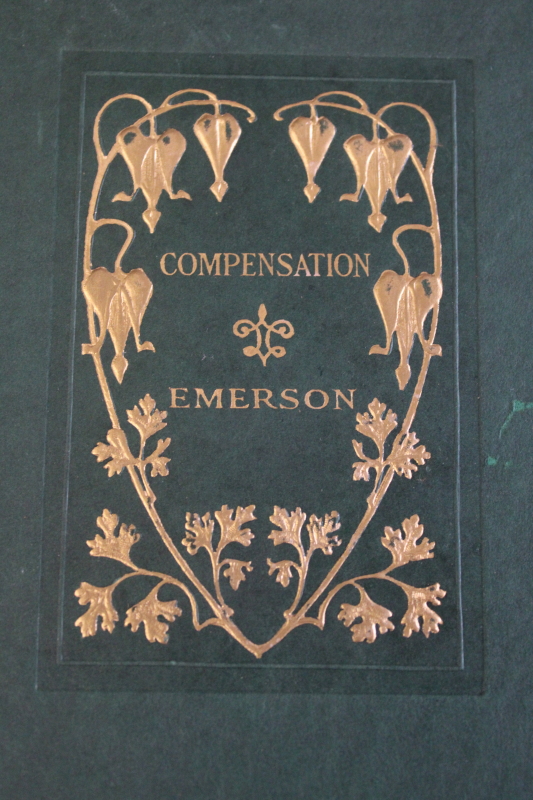 photo of antique book Compensation Ralph Waldo Emerson embossed gold cover floral bleeding hearts  #8