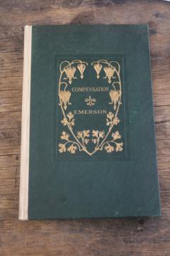 antique book Compensation Ralph Waldo Emerson embossed gold cover floral bleeding hearts 