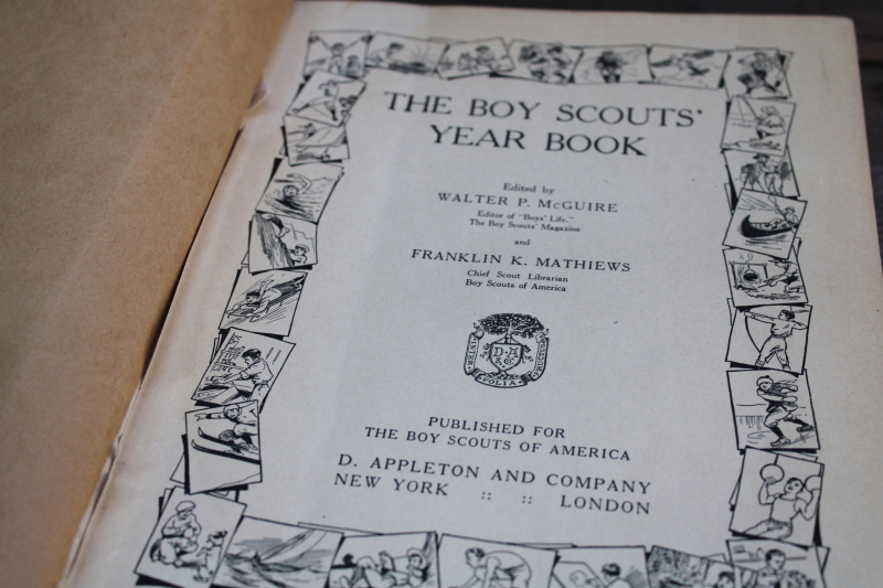 photo of antique book The Boy Scout's Year Book 1916, vintage uniform cover art, scout knowledge & creed #6