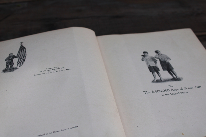 photo of antique book The Boy Scout's Year Book 1916, vintage uniform cover art, scout knowledge & creed #7