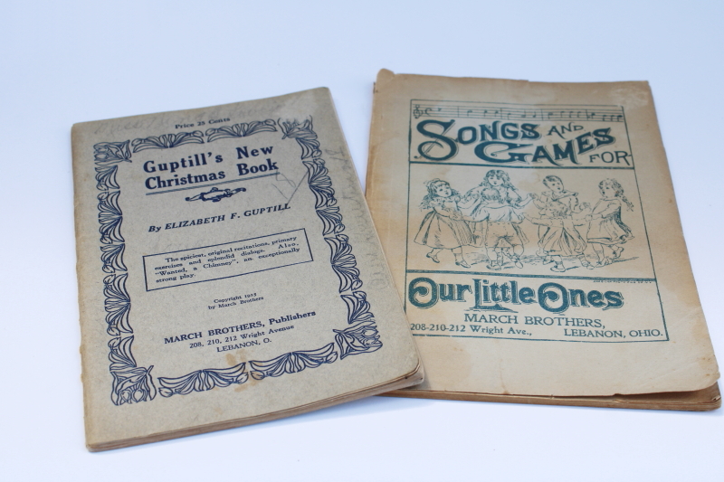 photo of antique books 1915 Christmas pageant recitation & Songs for little ones school concert play  #1