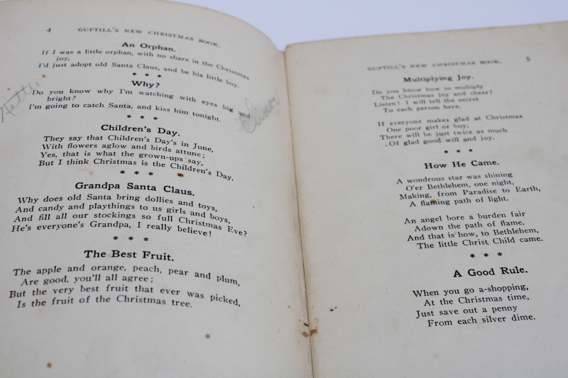 photo of antique books 1915 Christmas pageant recitation & Songs for little ones school concert play  #4