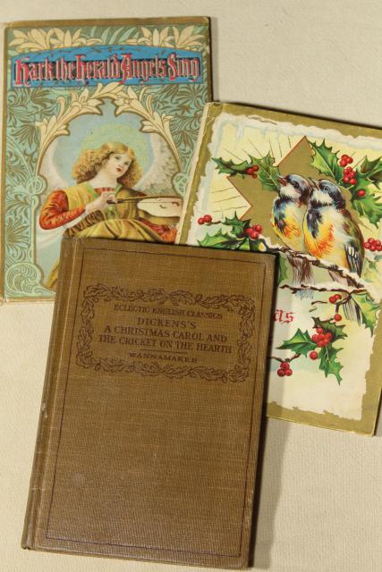 photo of antique books for holiday decorations, A Christmas Carol & art cover illustration poetry #1