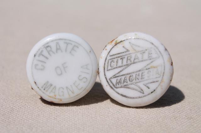 photo of antique bottle stoppers, printed ironstone china stopper for vintage pharmacy drug medicine bottles #1