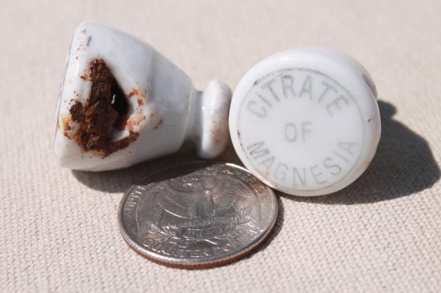 photo of antique bottle stoppers, printed ironstone china stopper for vintage pharmacy drug medicine bottles #5