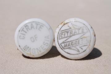 catalog photo of antique bottle stoppers, printed ironstone china stopper for vintage pharmacy drug medicine bottles