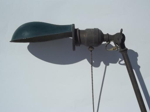 photo of antique brass adjustable work light w/ helmet shade, O C White vintage #3