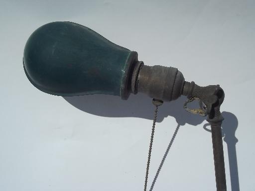 photo of antique brass adjustable work light w/ helmet shade, O C White vintage #4