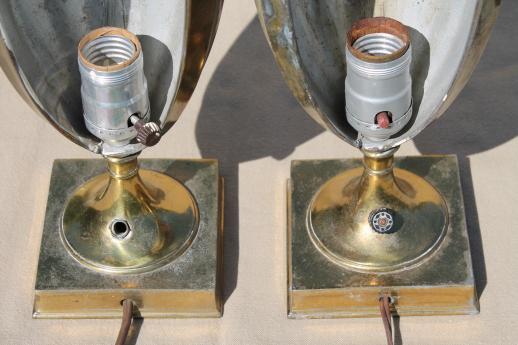 photo of antique brass andiron urn lamps, pair of deco vintage fireplace footlight torchieres #7