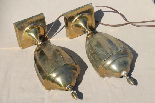 photo of antique brass andiron urn lamps, pair of deco vintage fireplace footlight torchieres #8