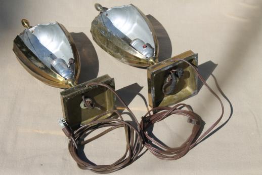 photo of antique brass andiron urn lamps, pair of deco vintage fireplace footlight torchieres #9