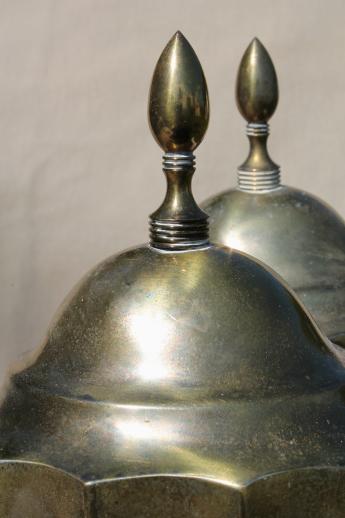 photo of antique brass andiron urn lamps, pair of deco vintage fireplace footlight torchieres #11